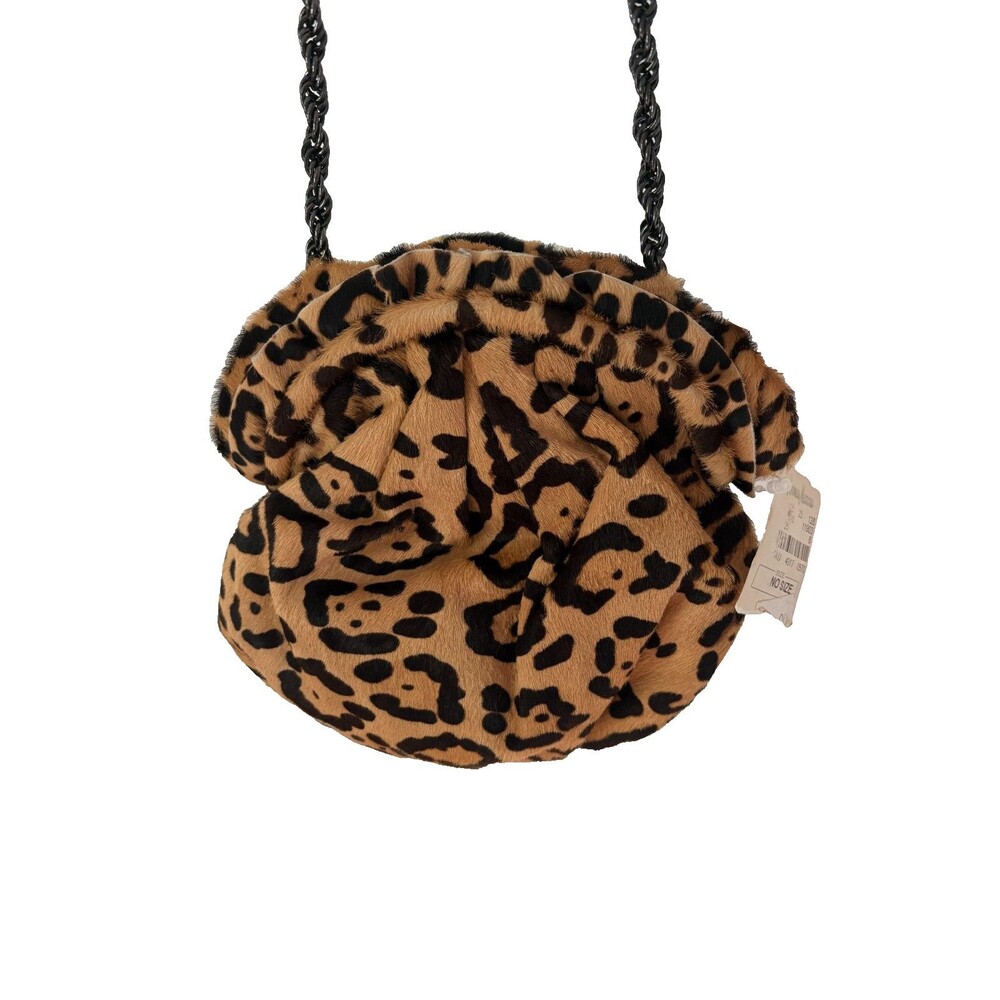 NWT Elie Tahari Leopard Print Calf Hair Circular Purse Clutch Handbag Mob Wife